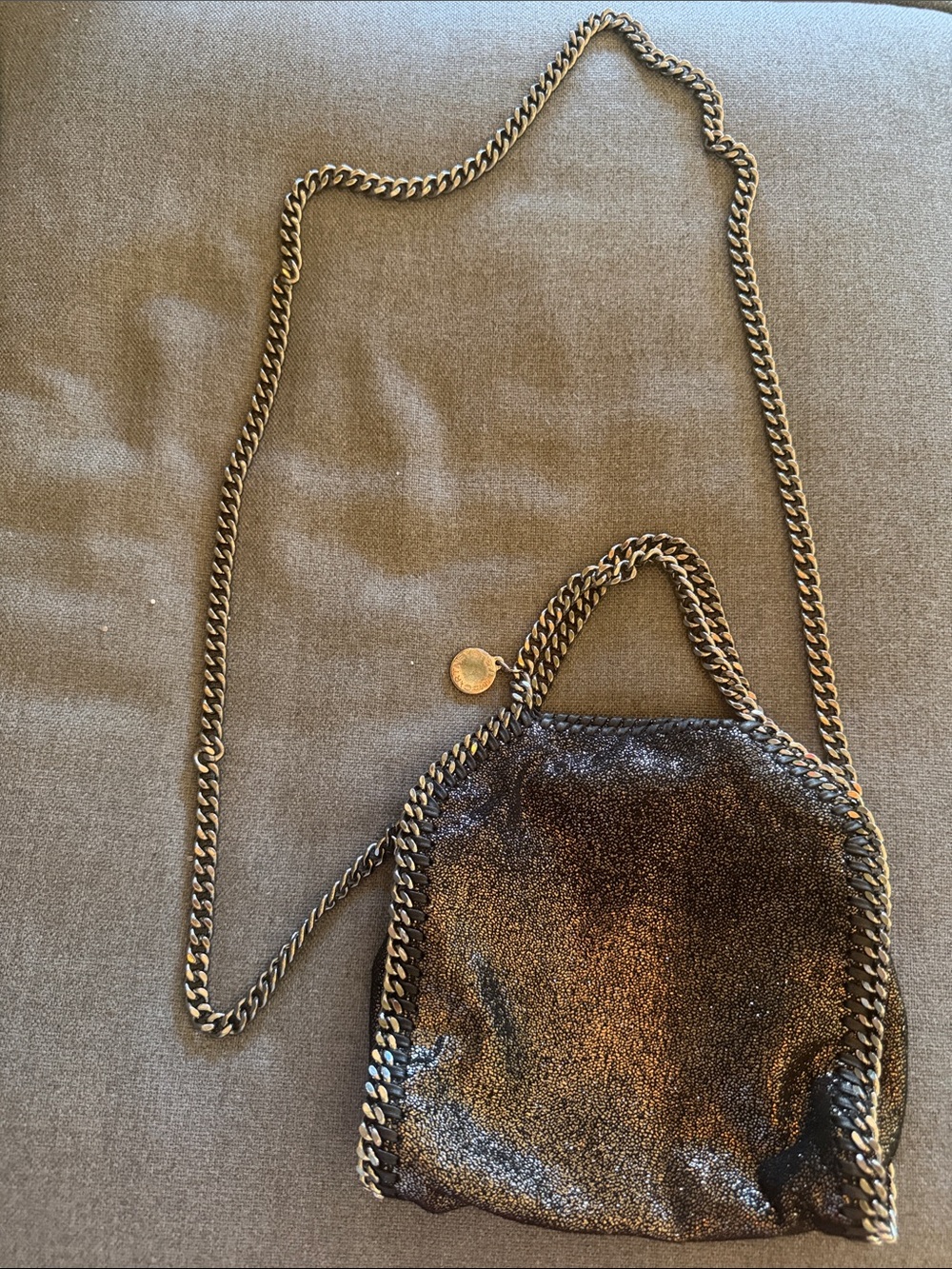 Stella McCartney Bronze Metallic Chain-Trim Crossbody Bag. Comes with dust bag